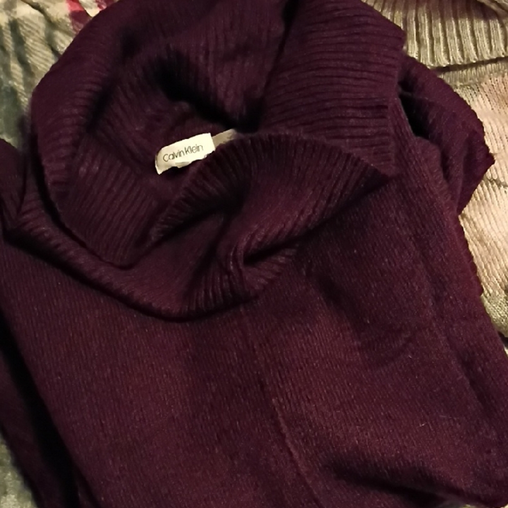 Calvin Klein Plum Cowl Neck Ribbed Sweater